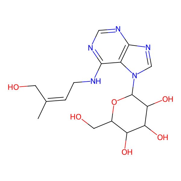 2D Structure of 2-(Hydroxymethyl)-6-[6-[(4-hydroxy-3-methylbut-2-enyl)amino]purin-7-yl]oxane-3,4,5-triol
