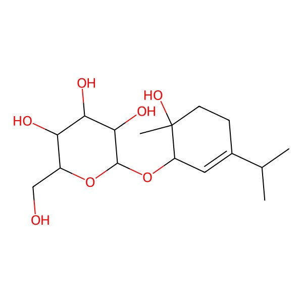 2D Structure of 2-(Hydroxymethyl)-6-(6-hydroxy-6-methyl-3-propan-2-ylcyclohex-2-en-1-yl)oxyoxane-3,4,5-triol