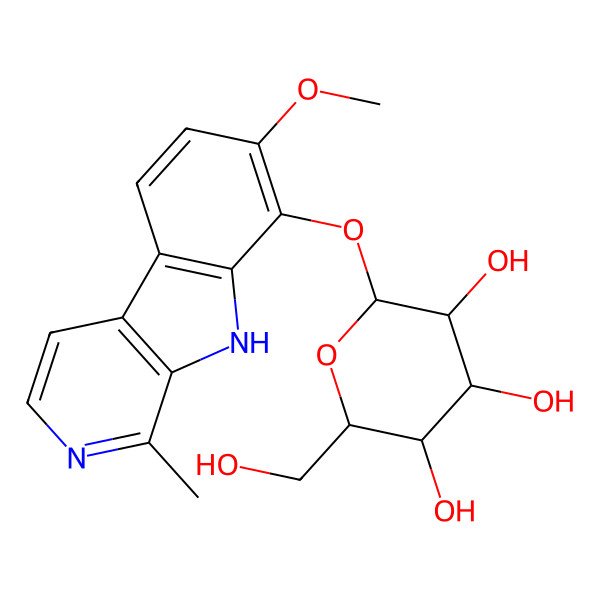 2D Structure of 2-(hydroxymethyl)-6-[(7-methoxy-1-methyl-9H-pyrido[3,4-b]indol-8-yl)oxy]oxane-3,4,5-triol