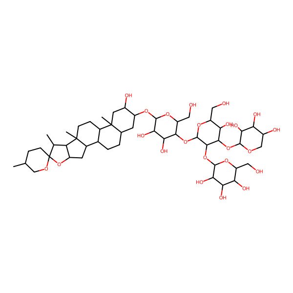 2D Structure of 2-Hydroxyspirostan-3-yl 4-O-(2-O-hexopyranosyl-3-O-pentopyranosylhexopyranosyl)hexopyranoside