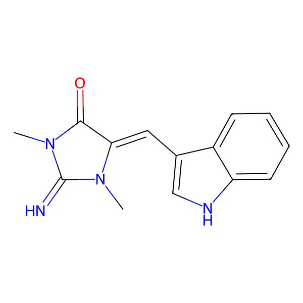 2D Structure of 2-imino-5-(1H-indol-3-ylmethylidene)-1,3-dimethylimidazolidin-4-one