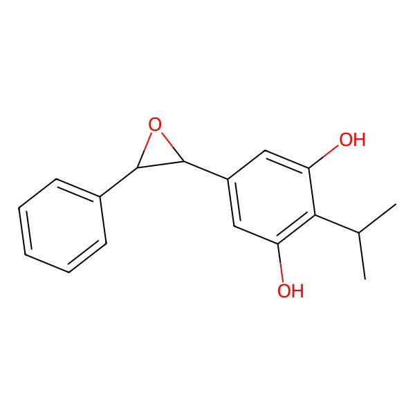 2D Structure of 2-Isopropyl-5-(3-phenyl-oxiranyl)-benzene-1,3-diol