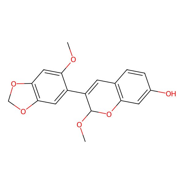 2D Structure of 2-Methoxy-3-(6-methoxy-2H-1,3-benzodioxol-5-yl)-2H-1-benzopyran-7-ol