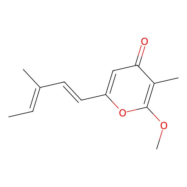 2D Structure of 2-Methoxy-3-methyl-6-(3-methylpenta-1,3-dienyl)pyran-4-one