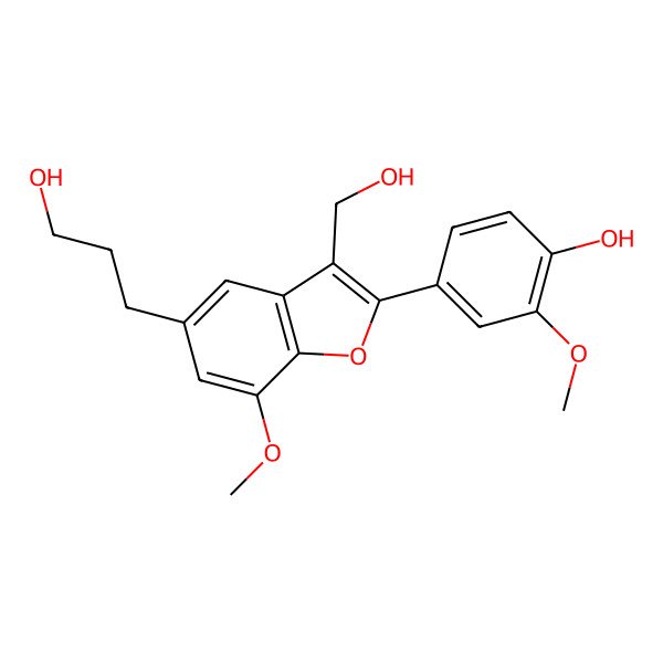 2D Structure of 2-Methoxy-4-[3-(hydroxymethyl)-5-(3-hydroxypropyl)-7-methoxybenzofuran-2-yl]phenol