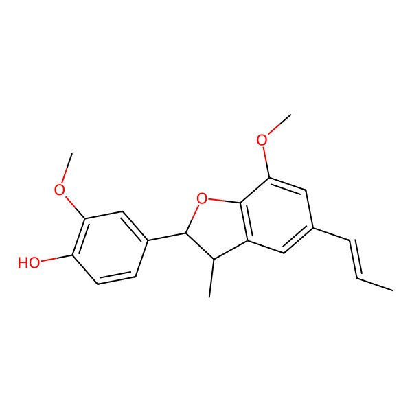 2D Structure of 2-Methoxy-4-(7-methoxy-3-methyl-5-prop-1-enyl-2,3-dihydro-1-benzofuran-2-yl)phenol