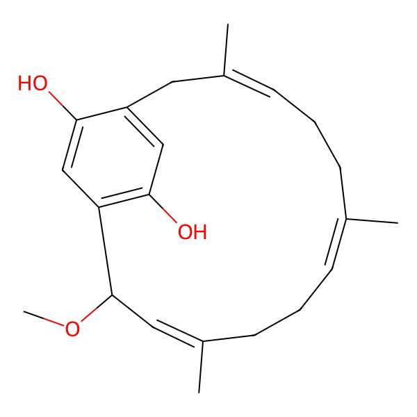 2D Structure of 2-Methoxy-4,8,12-trimethylbicyclo[12.2.2]octadeca-1(17),3,7,11,14(18),15-hexaene-15,17-diol