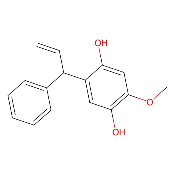 2D Structure of 2-methoxy-5-[(1R)-1-phenylprop-2-enyl]benzene-1,4-diol