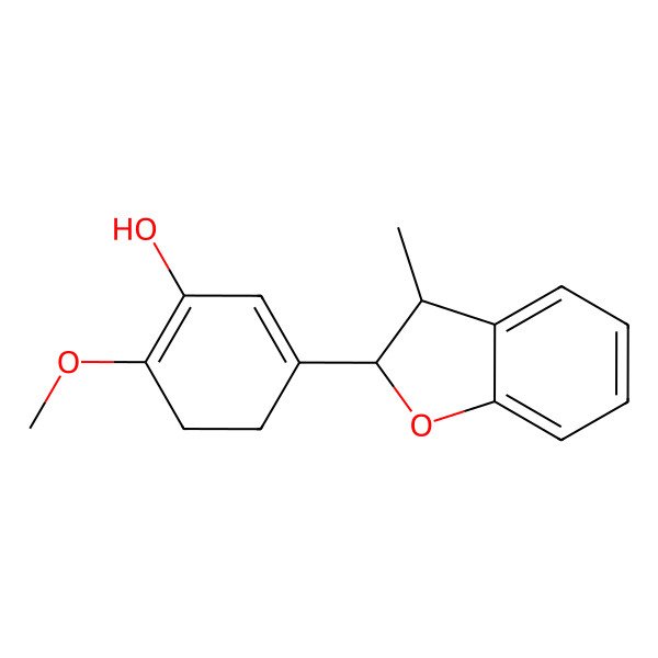 2D Structure of 2-methoxy-5-[(2S,3S)-3-methyl-2,3-dihydro-1-benzofuran-2-yl]cyclohexa-1,5-dien-1-ol