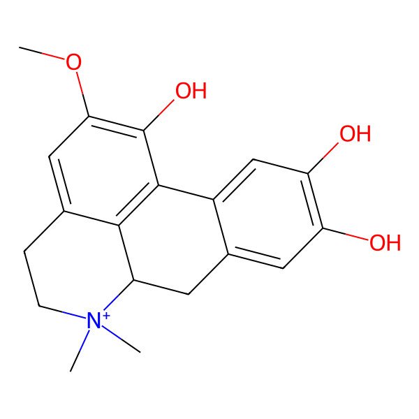 2D Structure of 2-methoxy-6,6-dimethyl-5,6,6a,7-tetrahydro-4H-dibenzo[de,g]quinolin-6-ium-1,9,10-triol