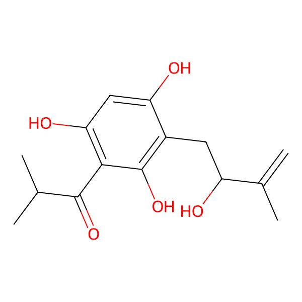 2D Structure of 2-Methyl-1-[2,4,6-trihydroxy-3-(2-hydroxy-3-methylbut-3-enyl)phenyl]propan-1-one