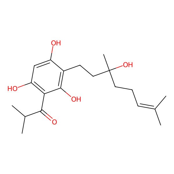 2D Structure of 2-methyl-1-[2,4,6-trihydroxy-3-[(3S)-3-hydroxy-3,7-dimethyloct-6-enyl]phenyl]propan-1-one