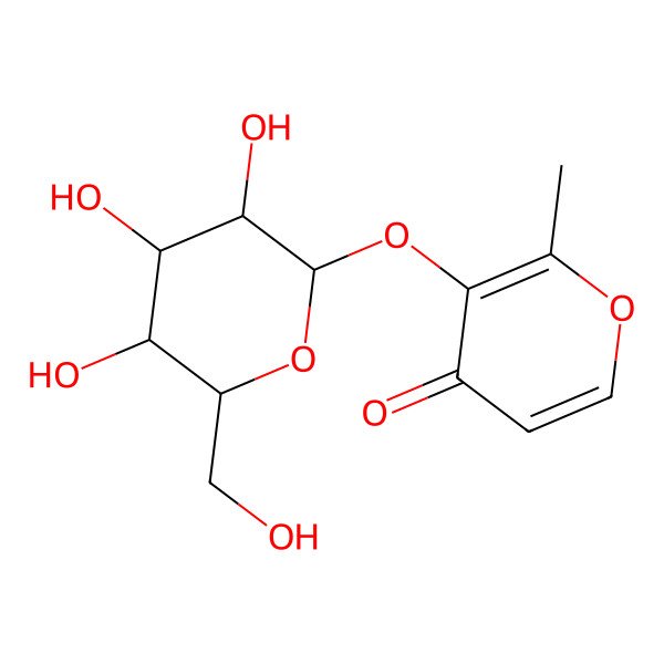 2D Structure of 2-Methyl-3-[3,4,5-trihydroxy-6-(hydroxymethyl)oxan-2-yl]oxypyran-4-one