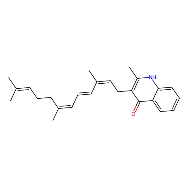 2D Structure of 2-methyl-3-(3,7,11-trimethyldodeca-2,4,6,10-tetraenyl)-1H-quinolin-4-one