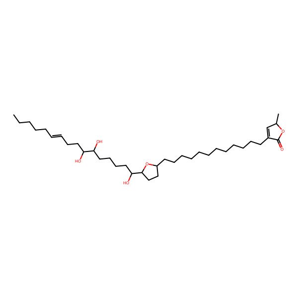 2D Structure of 2-methyl-4-[12-[5-(1,6,7-trihydroxyhexadec-10-enyl)oxolan-2-yl]dodecyl]-2H-furan-5-one