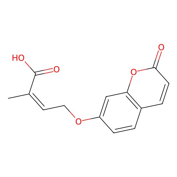 2D Structure of 2-Methyl-4-[(2-oxo-2H-1-benzopyran-7-yl)oxy]-2-butenoic acid