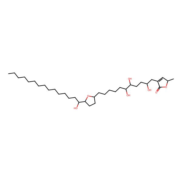 2D Structure of 2-methyl-4-[2,5,6-trihydroxy-11-[5-(1-hydroxypentadecyl)oxolan-2-yl]undecyl]-2H-furan-5-one