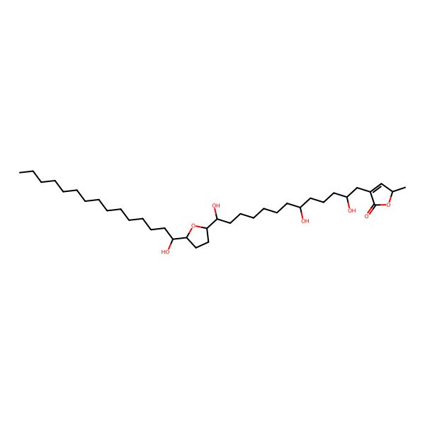 2D Structure of 2-methyl-4-[2,6,13-trihydroxy-13-[5-(1-hydroxypentadecyl)oxolan-2-yl]tridecyl]-2H-furan-5-one