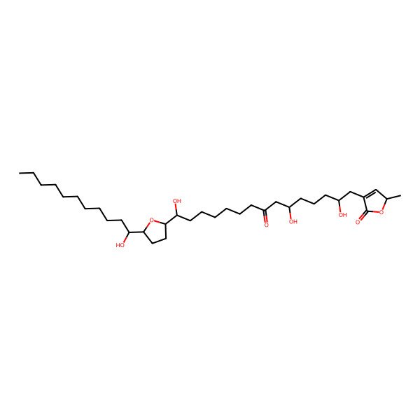 2D Structure of 2-methyl-4-[2,6,15-trihydroxy-15-[5-(1-hydroxyundecyl)oxolan-2-yl]-8-oxopentadecyl]-2H-furan-5-one