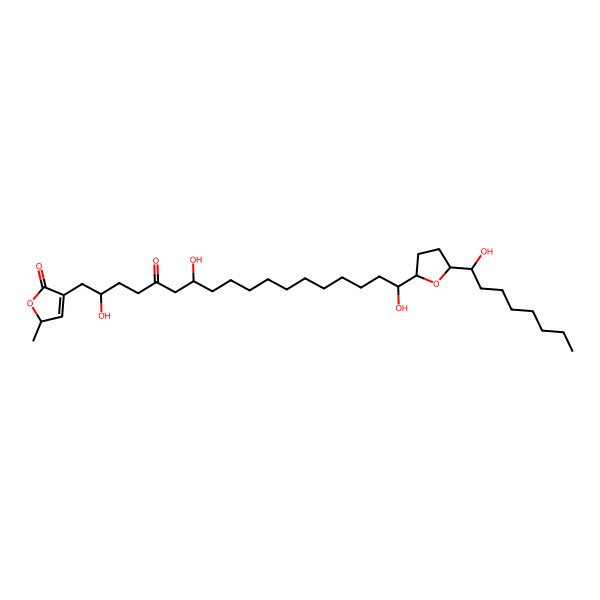 2D Structure of 2-methyl-4-[2,7,18-trihydroxy-18-[5-(1-hydroxyoctyl)oxolan-2-yl]-5-oxooctadecyl]-2H-furan-5-one