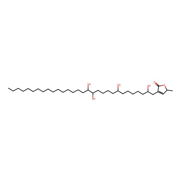 2D Structure of 2-methyl-4-(2,8,13,14-tetrahydroxytriacontyl)-2H-furan-5-one