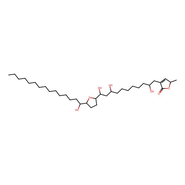 2D Structure of 2-methyl-4-[2,9,11-trihydroxy-11-[5-(1-hydroxypentadecyl)oxolan-2-yl]undecyl]-2H-furan-5-one