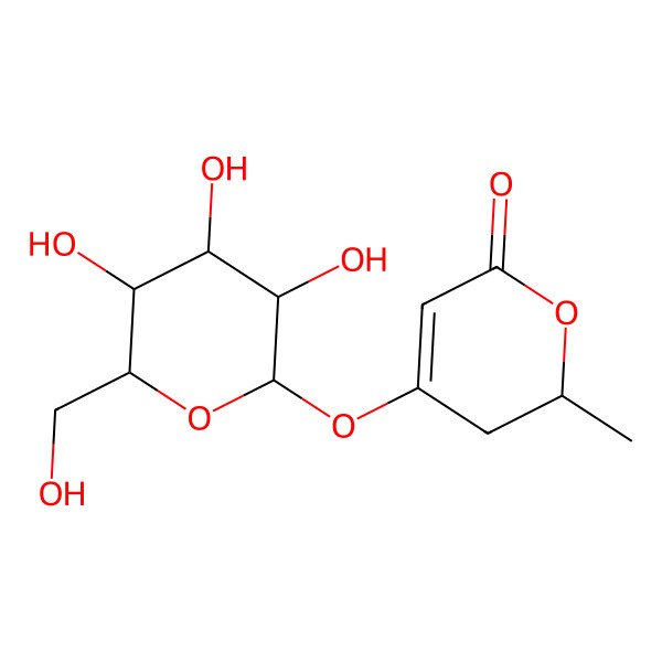 2D Structure of 2-Methyl-4-[3,4,5-trihydroxy-6-(hydroxymethyl)oxan-2-yl]oxy-2,3-dihydropyran-6-one