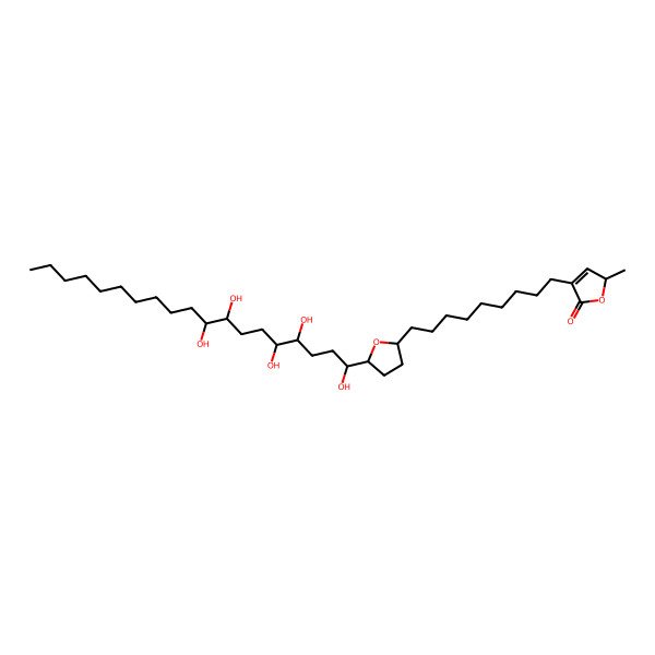 2D Structure of 2-methyl-4-[9-[5-(1,4,5,8,9-pentahydroxynonadecyl)oxolan-2-yl]nonyl]-2H-furan-5-one