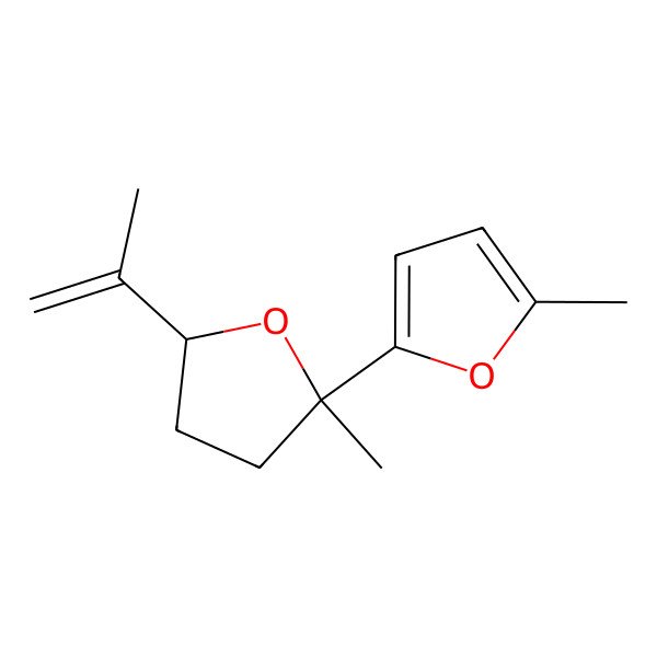2D Structure of 2-Methyl-5-(2-methyl-5-prop-1-en-2-yloxolan-2-yl)furan