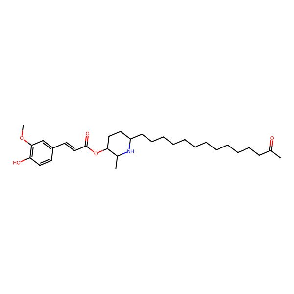 2D Structure of [2-Methyl-6-(13-oxotetradecyl)piperidin-3-yl] 3-(4-hydroxy-3-methoxyphenyl)prop-2-enoate