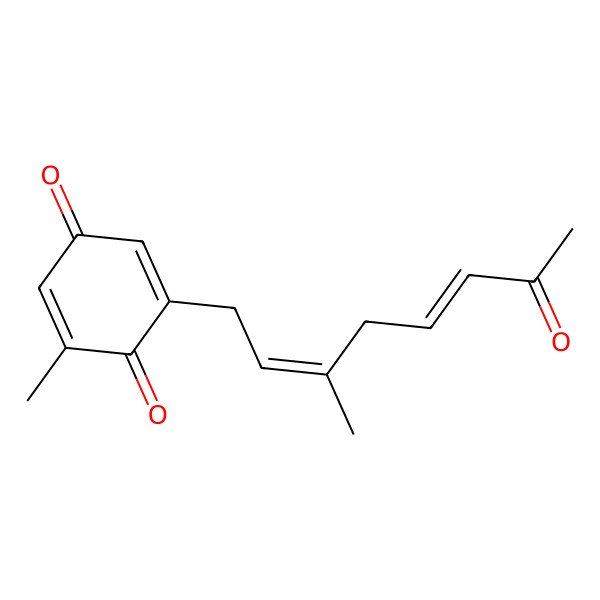 2D Structure of 2-methyl-6-[(2E,5E)-3-methyl-7-oxoocta-2,5-dienyl]cyclohexa-2,5-diene-1,4-dione