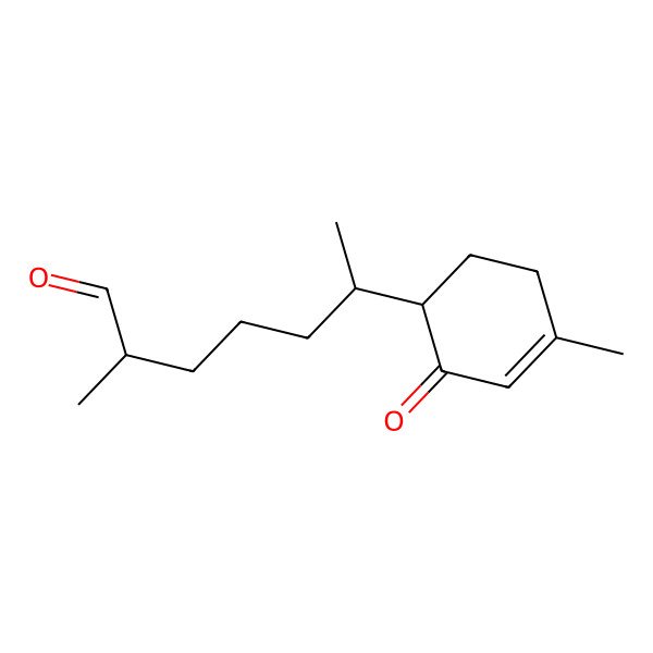 2D Structure of 2-Methyl-6-(4-methyl-2-oxocyclohex-3-en-1-yl)heptanal