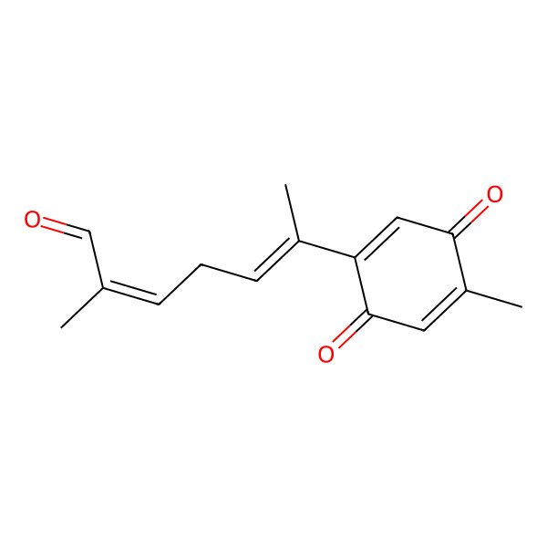2D Structure of 2-Methyl-6-(4-methyl-3,6-dioxocyclohexa-1,4-dien-1-yl)hepta-2,5-dienal