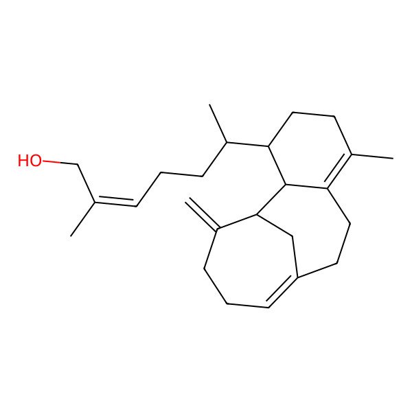 2D Structure of 2-Methyl-6-(6-methyl-14-methylidene-3-tricyclo[8.4.1.02,7]pentadeca-6,10-dienyl)hept-2-en-1-ol