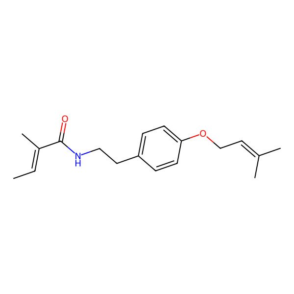 2D Structure of 2-methyl-N-[2-[4-(3-methylbut-2-enoxy)phenyl]ethyl]but-2-enamide