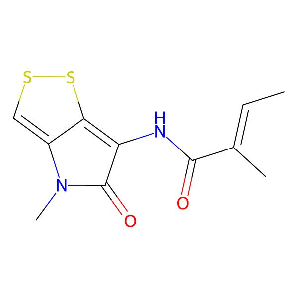 2D Structure of 2-methyl-N-(4-methyl-5-oxodithiolo[4,3-b]pyrrol-6-yl)but-2-enamide
