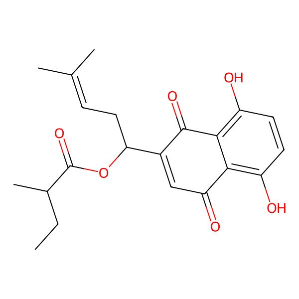 2D Structure of (R)-1-(5,8-Dihydroxy-1,4-dioxo-1,4-dihydronaphthalen-2-yl)-4-methylpent-3-en-1-yl 2-methylbutanoate 2D Structure of (R)-1-(5,8-Dihydroxy-1,4-dioxo-1,4-dihydronaphthalen-2-yl)-4-methylpent-3-en-1-yl 2-methylbutanoate