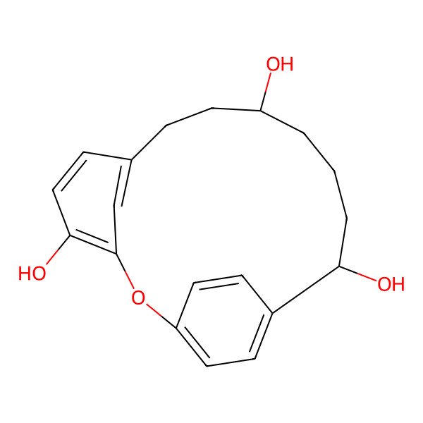 2D Structure of 2-Oxatricyclo[13.2.2.13,7]icosa-1(17),3,5,7(20),15,18-hexaene-4,10,14-triol