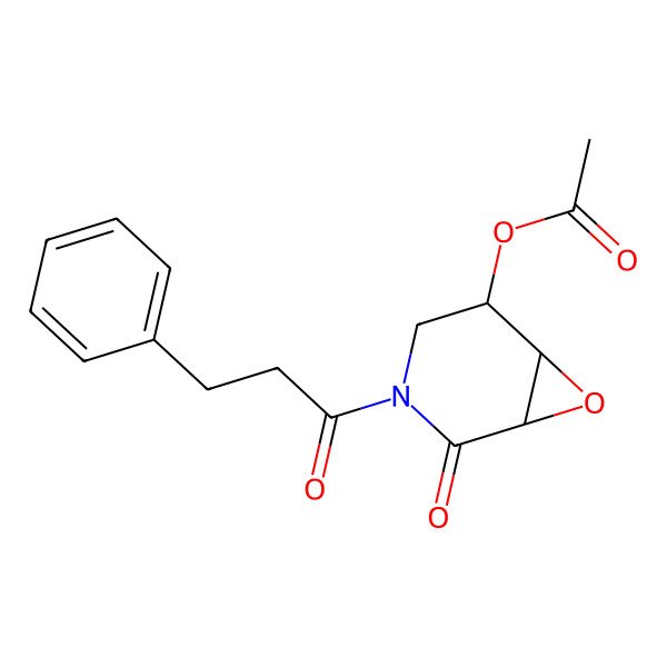 2D Structure of [2-Oxo-3-(3-phenylpropanoyl)-7-oxa-3-azabicyclo[4.1.0]heptan-5-yl] acetate