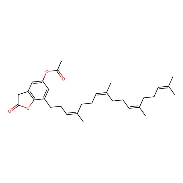 2D Structure of [2-oxo-7-(4,8,12,16-tetramethylheptadeca-3,7,11,15-tetraenyl)-3H-1-benzofuran-5-yl] acetate