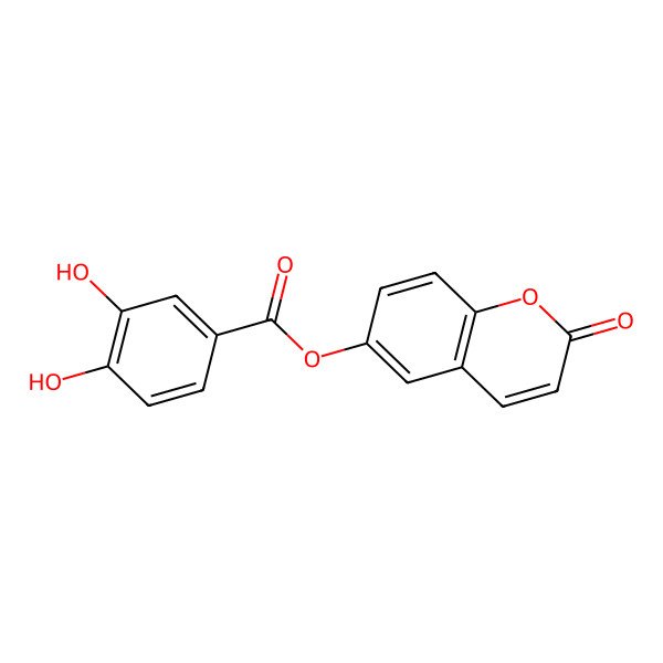 2D Structure of (2-Oxochromen-6-yl) 3,4-dihydroxybenzoate