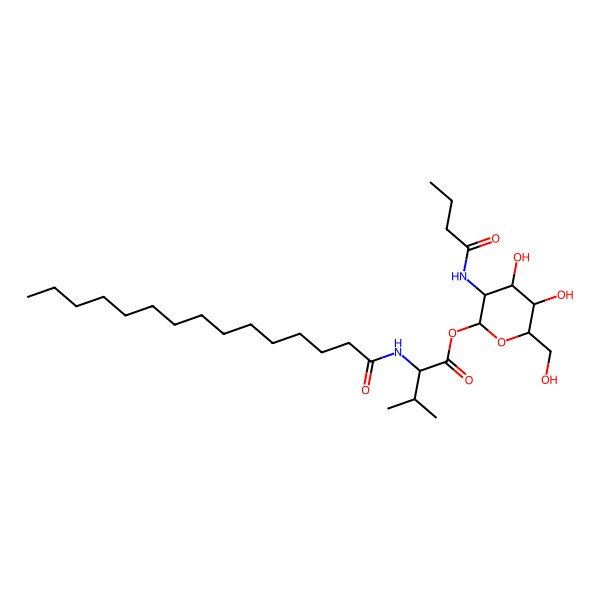 2D Structure of 2-(Pentadecanoylamino)-3-methylbutyric acid 2-deoxy-2-(butyrylamino)-alpha-D-glucopyranosyl ester