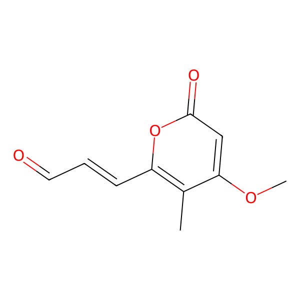 2D Structure of 2-Propenal, 3-(4-methoxy-5-methyl-2-oxo-2H-pyran-6-yl)-, (2E)-