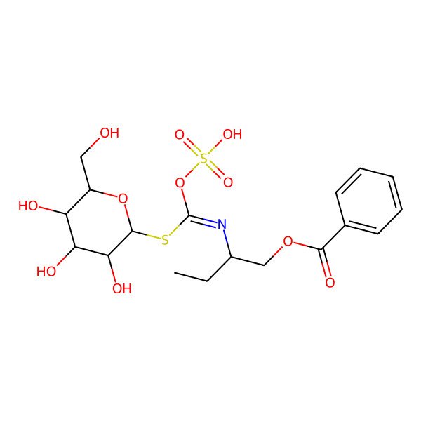 2D Structure of 2-[[Sulfooxy-[3,4,5-trihydroxy-6-(hydroxymethyl)oxan-2-yl]sulfanylmethylidene]amino]butyl benzoate