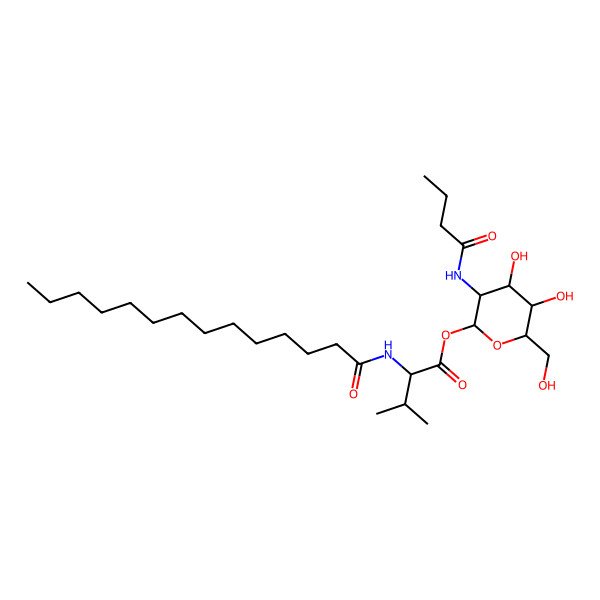 2D Structure of 2-(Tetradecanoylamino)-3-methylbutyric acid 2-deoxy-2-(butyrylamino)-alpha-D-glucopyranosyl ester