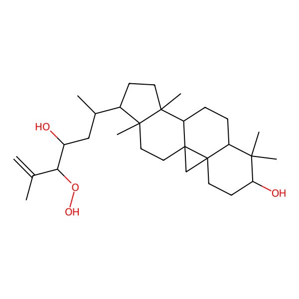 2D Structure of (1S,3R,6S,8R,11S,12S,15R,16R)-15-[(2R,4R,5R)-5-hydroperoxy-4-hydroxy-6-methylhept-6-en-2-yl]-7,7,12,16-tetramethylpentacyclo[9.7.0.01,3.03,8.012,16]octadecan-6-ol