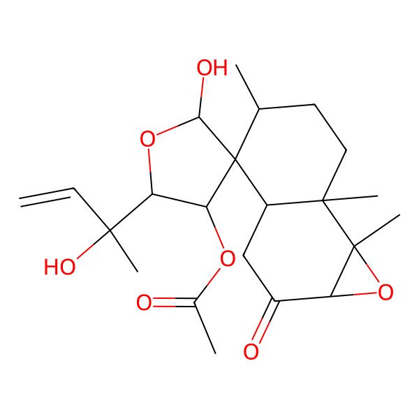 2D Structure of [(1aR,2'S,3'S,3aR,4S,5S,5'R,7aS,7bR)-5'-hydroxy-2'-[(2R)-2-hydroxybut-3-en-2-yl]-5,7a,7b-trimethyl-2-oxospiro[1a,3,3a,5,6,7-hexahydronaphtho[1,2-b]oxirene-4,4'-oxolane]-3'-yl] acetate
