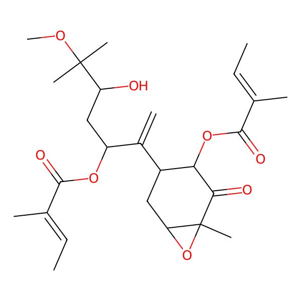 2D Structure of [(1R,3R,4R,6R)-4-[5-hydroxy-6-methoxy-6-methyl-3-[(Z)-2-methylbut-2-enoyl]oxyhept-1-en-2-yl]-1-methyl-2-oxo-7-oxabicyclo[4.1.0]heptan-3-yl] (Z)-2-methylbut-2-enoate