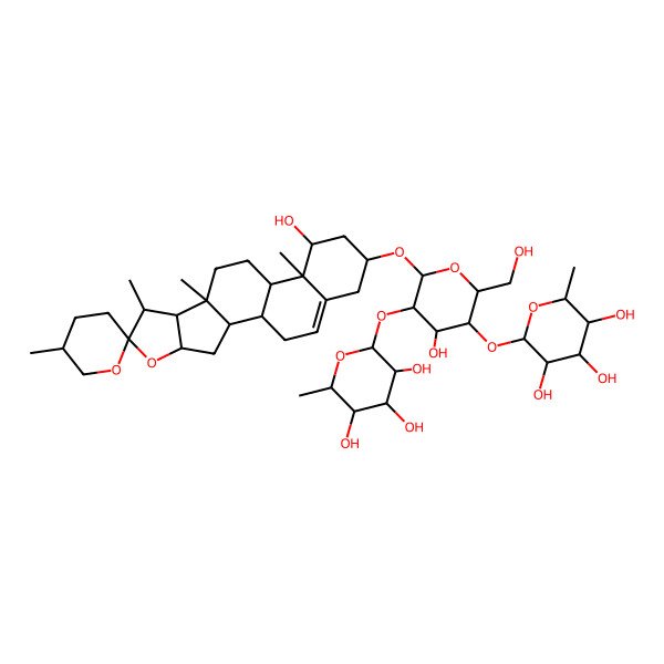 2D Structure of 2-[4-Hydroxy-2-(hydroxymethyl)-6-(14-hydroxy-5',7,9,13-tetramethylspiro[5-oxapentacyclo[10.8.0.02,9.04,8.013,18]icos-18-ene-6,2'-oxane]-16-yl)oxy-5-(3,4,5-trihydroxy-6-methyloxan-2-yl)oxyoxan-3-yl]oxy-6-methyloxane-3,4,5-triol
