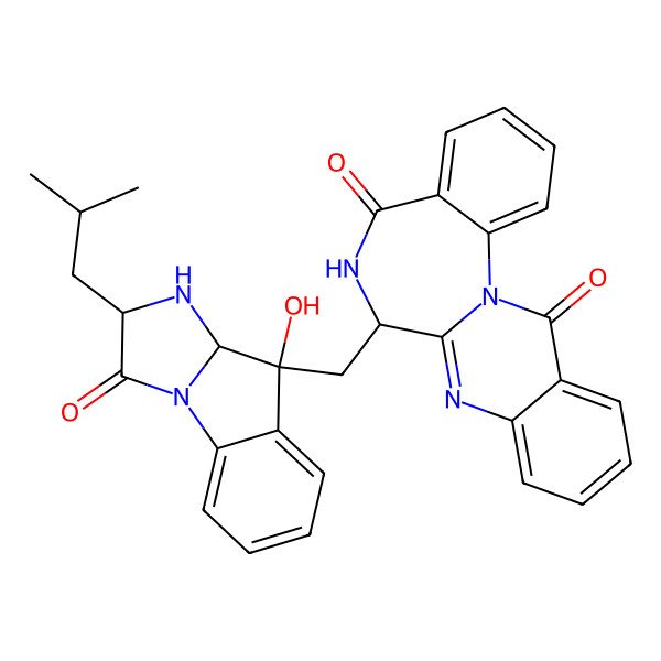 2D Structure of 7-[[4-hydroxy-2-(2-methylpropyl)-1-oxo-3,3a-dihydro-2H-imidazo[1,2-a]indol-4-yl]methyl]-6,7-dihydroquinazolino[3,2-a][1,4]benzodiazepine-5,13-dione